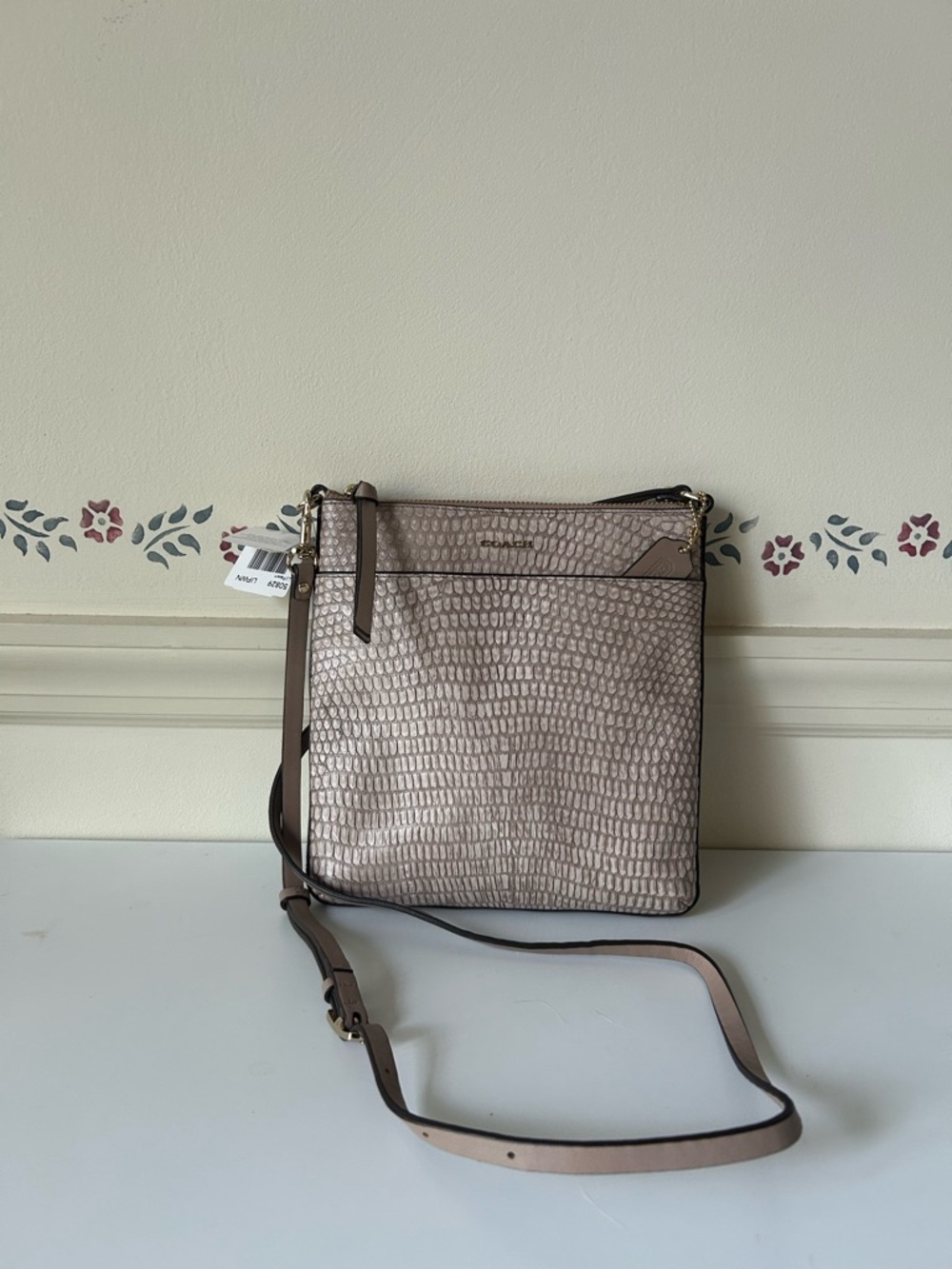 Coach Metallic Taupe Faux Croc Crossbody Bag